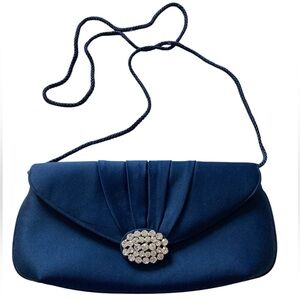 Valerie Stevens blue satin rhinestone pleated evening bag
